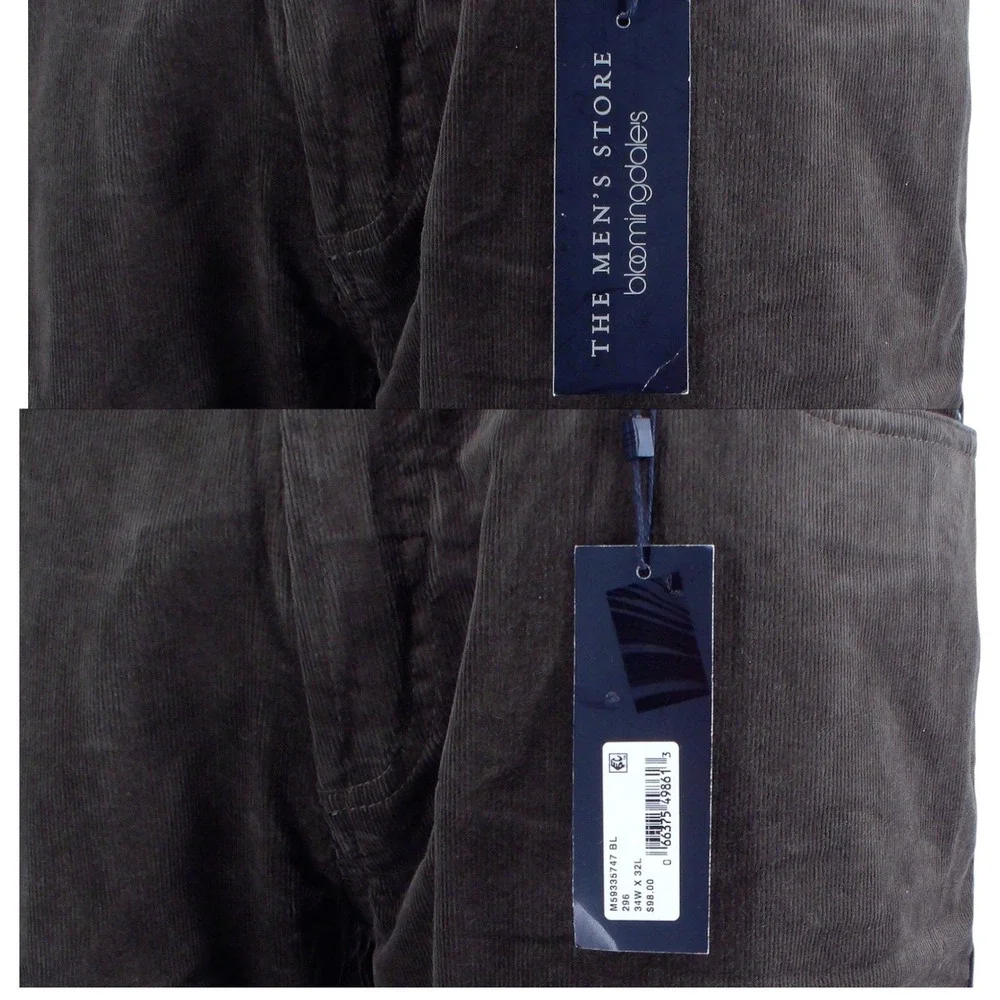 The Mens Store Bloomingdales Corduroy Tailored Fit Pants Brown 34W x 32L Classic